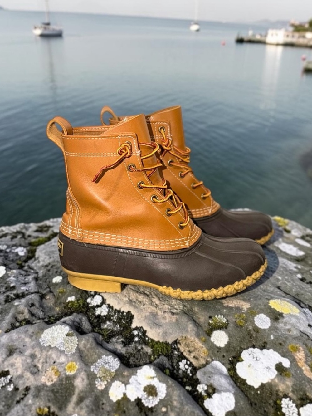 Vintage L.L. Bean Made in USA Tan Leather Bean Boots Duck Boots Size 7